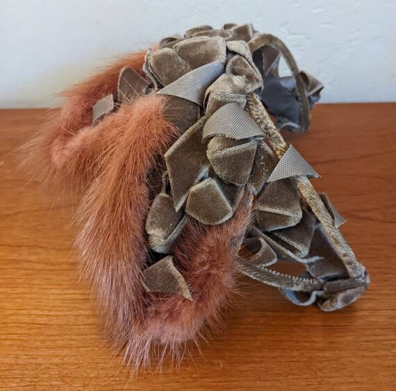 Vintage Fur Hat Head Band  Velvet Ribbon - image 10