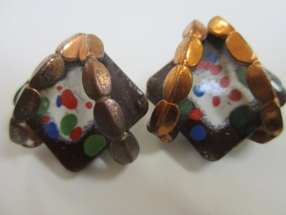 Vintage Matisse Copper Enamel Clip On Earrings - image 2