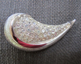 Mid Century Vintage Tortolani Brooch Pin Large Silver Tone Rhinestone