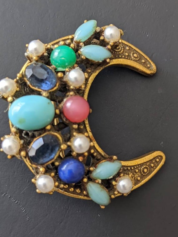 Vintage Coro Brooch Pin Crescent Moon Shape - image 2