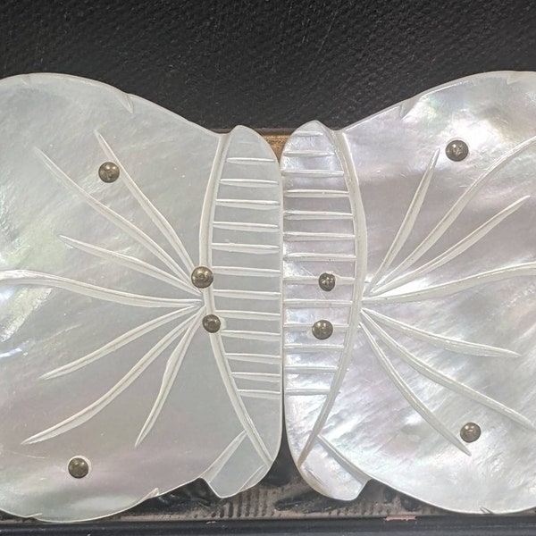 Vintage Butterfly Belt Buckle Mother of Pearl MOP