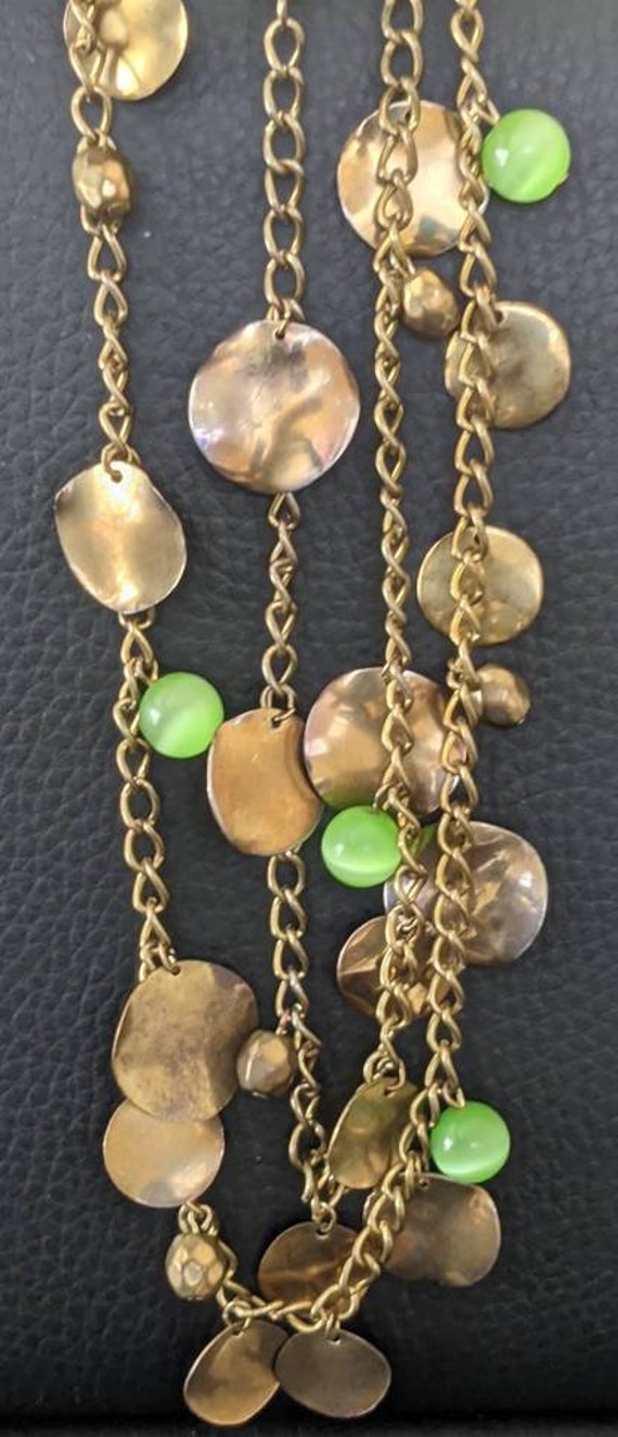 Vintage Necklace Chain Beads Gold Tone Green Baubl