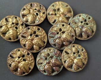 Antique Metal Buttons Strawberry Gold Toned Round Coat Button