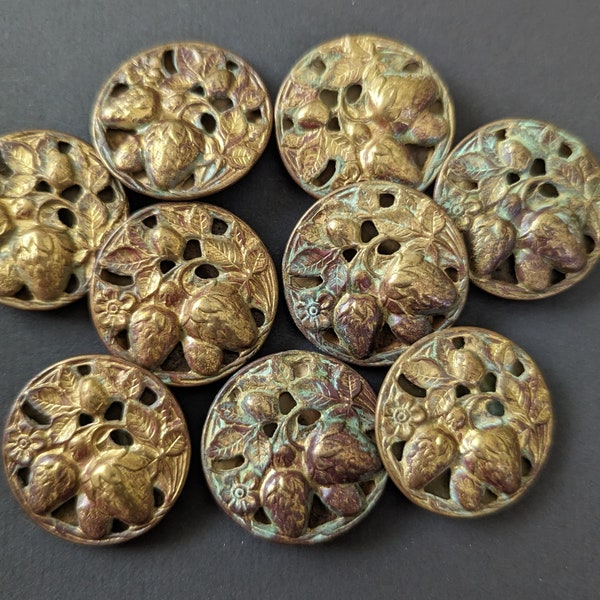 Antique Metal Buttons Strawberry Gold Toned Round Coat Button