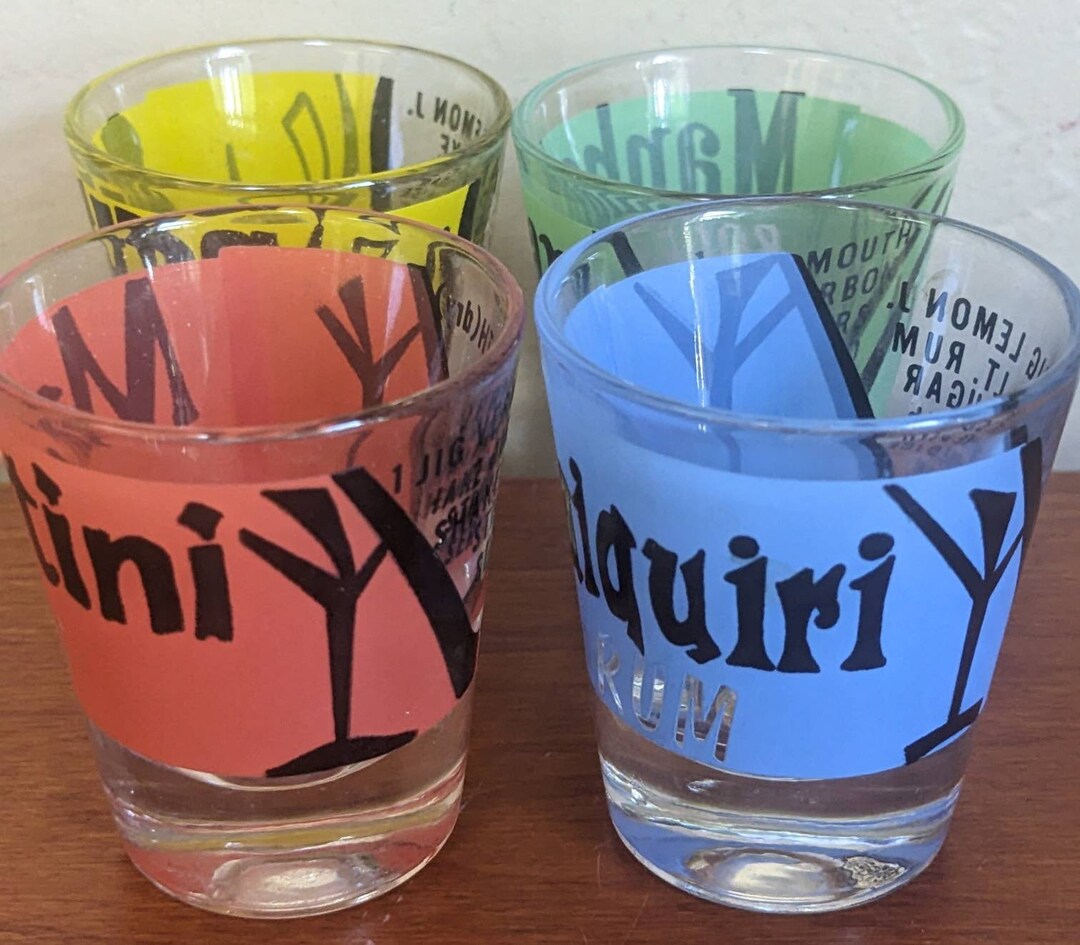 Vintage Shot Glasses Drink Recipes Mid Century Set of 4 Etsy