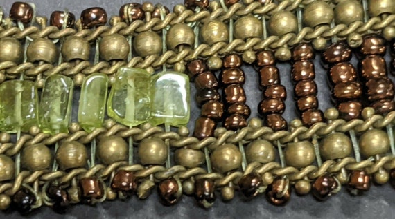 Vintage Beaded Anthropologie Bracelet Green Brown - image 4