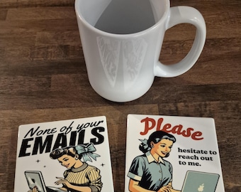 Funny Email Coasters, Sarcastic Office Desk Decor, Set of 2