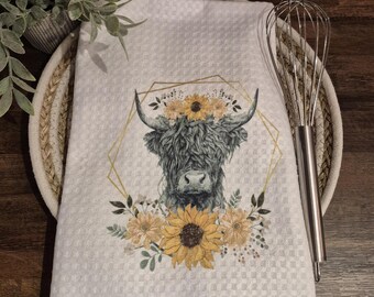 Paño de cocina con diseño de vaca de las Tierras Altas: decoración absorbente para la cocina, un bonito paño de cocina.