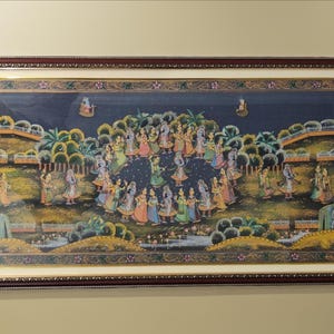 Pintura Pichwai hecha a mano / Krishna Ras Leela Art / Rajasthani Folk Festive Home Decor