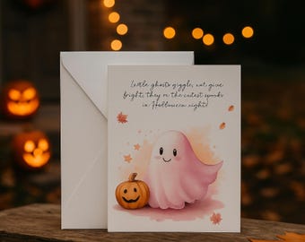 Little Ghost Halloween Note Card Pack of 10 | Cute Spooky Ghost & Pumpkin Greeting Cards with Envelopes | Fall Stationery Set