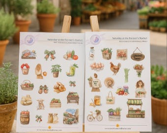 Saturday at the Farmer’s Market Sticker Sheets | Planner Stickers | Journaling, Scrapbooking, Calendar Stickers | Rustic Farmhouse
