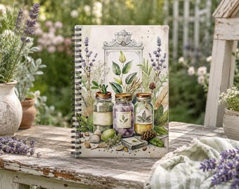 Botanical Remedy Notebook, Apothecary Journal, Lavender Spiral Notebook, Cottage-core Writing Journal Gift
