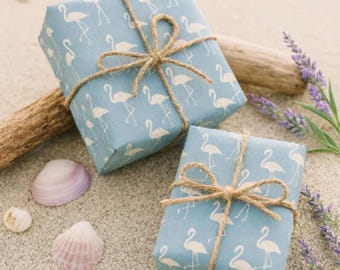 Blue Flamingo Wrapping Paper: Tropical Coastal Gift Wrap