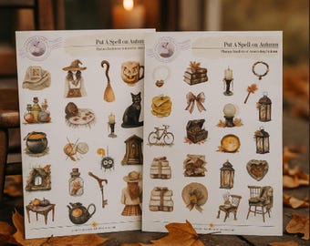 Zauberhaft auf Herbst-Aufkleberblättern | Gemütliche Witchy Herbst Sticker | Planer, Journaling & Scrapbooking | Landhaus-Kern Halloween