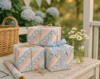 4.Juli Geschenkpapier: Rot Weiß Blau Sterne Geschenkpapier