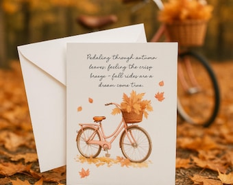 Autumn Bicycle Note Cards - Fall Leaves Greeting Cards, Set of 10
