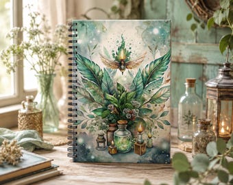 Enchanted Herbarium Spiral Notebook, Botanical Writing Journal, Cottage-core Gift, Magical Garden Notes