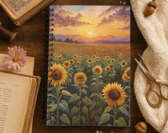 Sunflower Fields Spiral Notebook: Floral Watercolor Cover, Gift for Writers