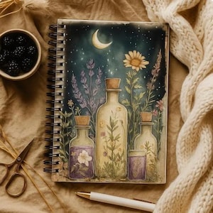 Botanical Herbalist Notebook: Witchy Moon Garden Spiral Journal