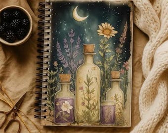 Botanical Herbalist Notebook: Witchy Moon Garden Spiral Journal