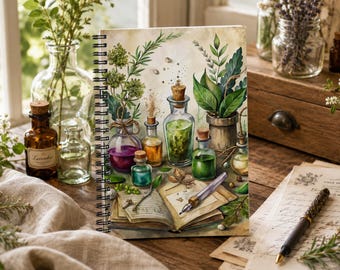 Apothecary Notes Spiral Notebook, Botanical Journal, Herbalist Notebook, Cottage-core Writing Book, Witchy Garden Gift