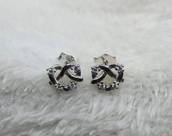 925 Sterling Silver Infinity Knot Stud Earrings, CZ Crystal Silver Earrings, Dainty Everyday Studs, Minimalist Jewellery Gift for Her