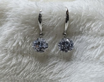 925 Sterling Silver Crystal Drop Earrings | Sparkling Clear Crystal Dangle Earrings | Elegant Minimalist Earrings | Bridal Wedding Jewelry