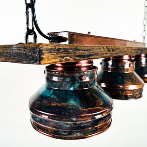 Lighting , Industrial , Copper lamp ,Patina Light fixture ,Rustic chandelier , Farmhouse lighting ,Pendant light, three bulbs
