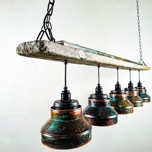 Driftwood pendant , Industrial Lighting ,Patina finish ,Farmhouse Chandelier , Led light ,Pendant Light ,Lighting Fixture ,5 bulbs