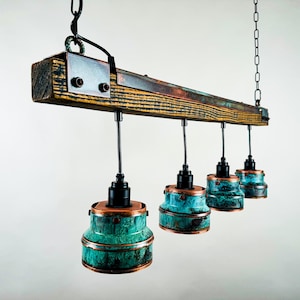 Lighting , Industrial , Copper lamp ,Patina Light fixture ,Rustic chandelier , Farmhouse lighting ,Pendant light