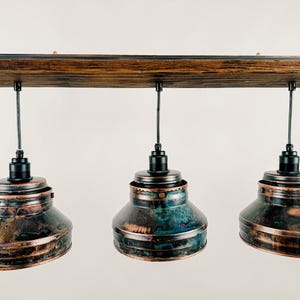 Lighting , Industrial , Copper lamp ,Patina Light fixture ,Rustic chandelier , Farmhouse lighting ,Pendant light, three bulbs