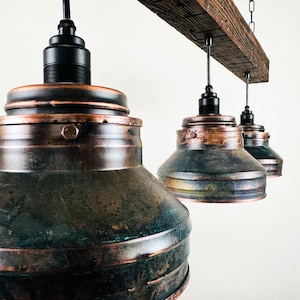 Lighting , Industrial , Copper lamp ,Patina Light fixture ,Rustic chandelier , Farmhouse lighting ,Pendant light, three bulbs