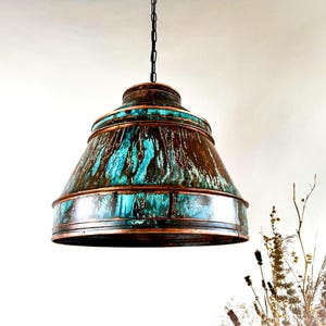 Industrial lighting , Copper lamp ,Patina Light fixture ,Rustic chandelier , Farmhouse lighting ,Pendant light