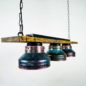 Lighting , Industrial , Copper lamp ,Patina Light fixture ,Rustic chandelier , Farmhouse lighting ,Pendant light, three bulbs
