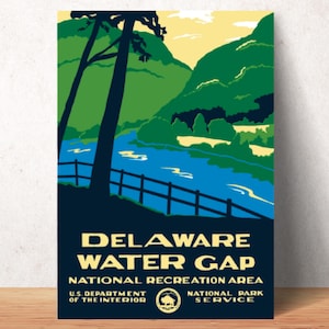 WPA Style Poster Wall Art Print, Delaware Water Gap Vintage Prints, National Park US State Commemorative Poster, Travel Collectors Gift Idea