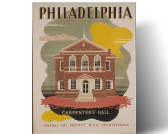 Philly Poster Art Print, Vintage Reiseplakat Philadelphia Carpenters Hall WPA Kunstwerk, Retro USA Stadt Drucke Sammlerstück