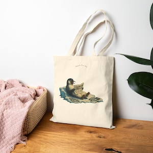 Charming Penguin Tote Bag, Cute Eco-Friendly Shopping Bag, Gift for Animal Lovers, Beach Bag, Library Tote, Earth Day Gift