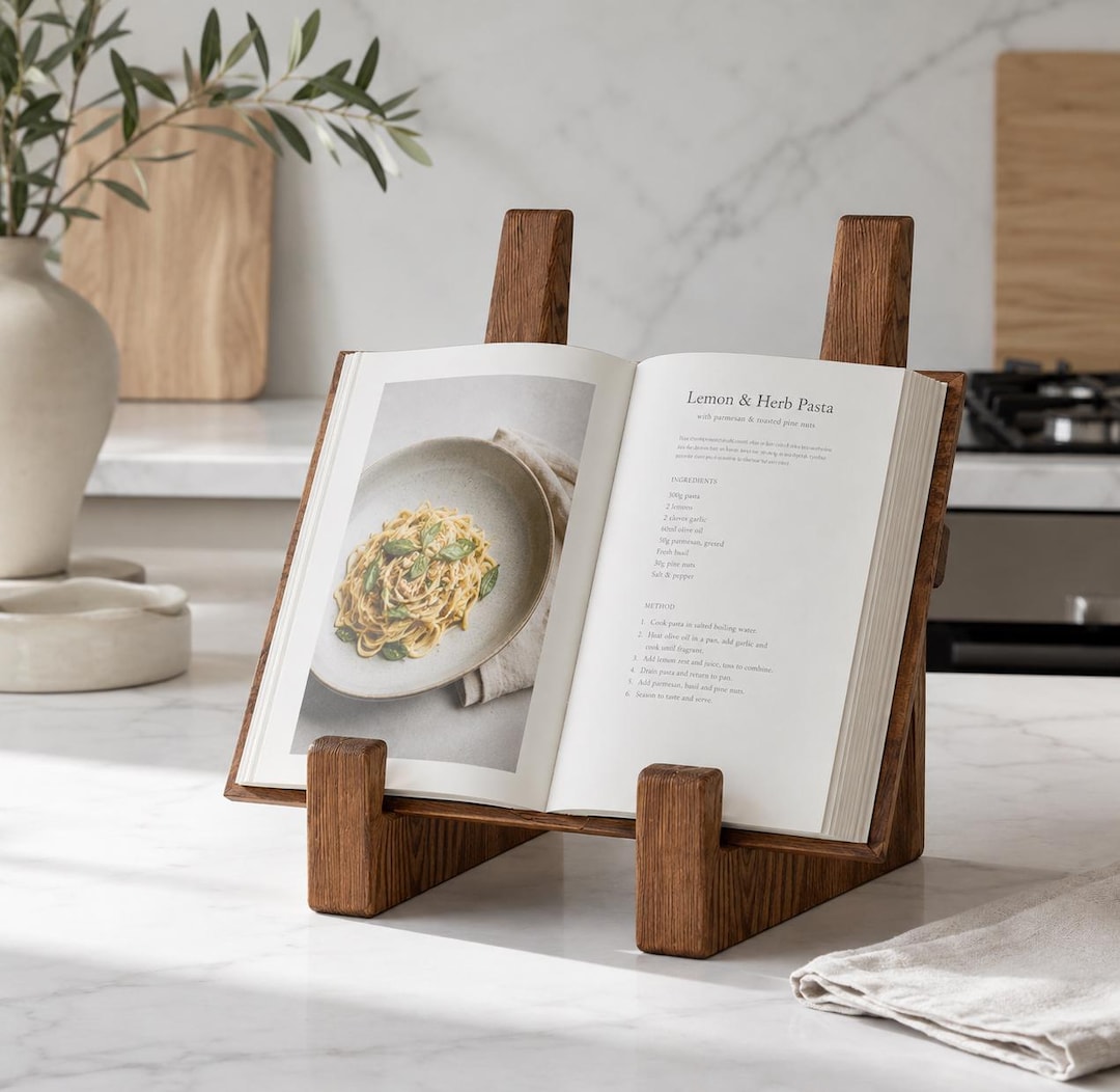 Vintage Wooden Cookbook Holder | Handmade Recipe Book Stand | Farmhouse Kitchen Decor | Tablet Display | Recipe Stand | Housewarming Gift
