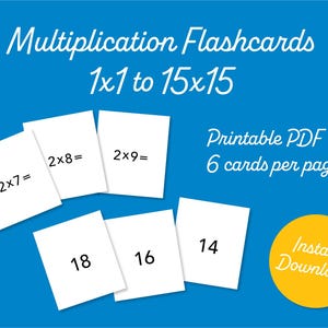 Multiplication Flashcards Printable 1x1 to 15x15 (Large)