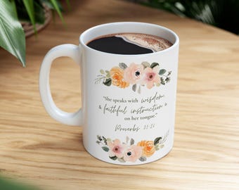 Christian Teacher Mug - Bible Verse Ceramic Coffee Cup, 11oz or 15oz, Faith-Based Gift, Dishwasher Safe, Floral Teacher Gift