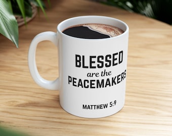 Personalized Police Mug - Blessed are the Peacemakers, Custom Badge Number, 11oz or 15oz Ceramic