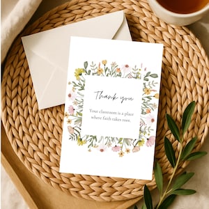 Christian Teacher Thank You Card - &quot;Where Faith Takes Root&quot;, Floral Bible Verse Card, Jeremiah 17:7-8, Faith-Based Teacher Gift