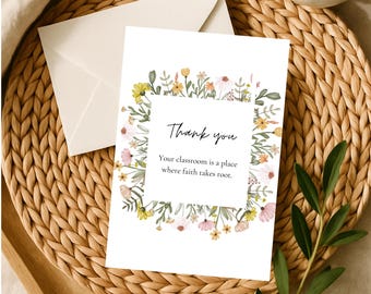 Christian Teacher Thank You Card - "Where Faith Takes Root", Floral Bible Verse Card, Jeremiah 17:7-8, Faith-Based Teacher Gift