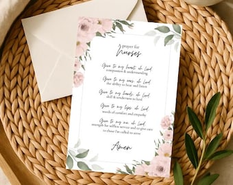 A Prayer for Nurses Card | Christian Greeting Card with Floral Design | Blank Inside | Bulk Card Packs