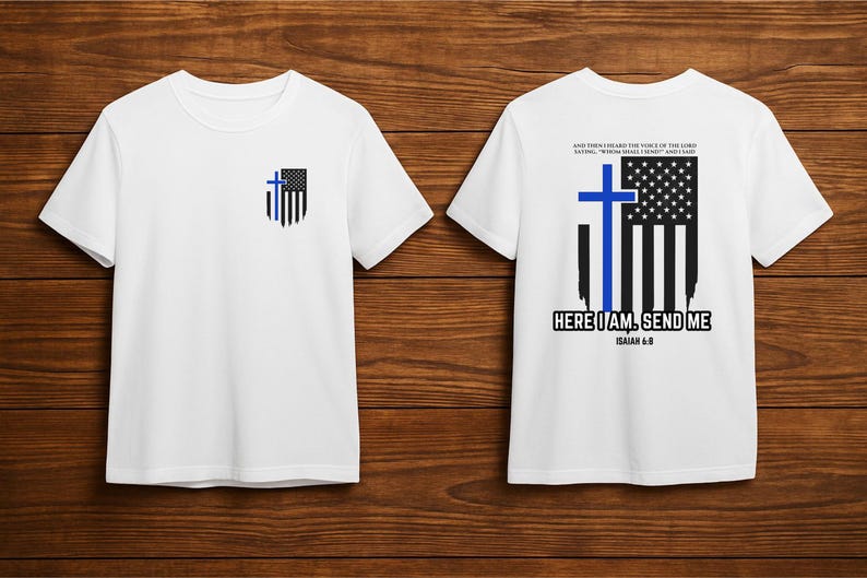 Polizei T-Shirt | "Hier bin ich, sende mir" | dünnes blaues Linien-Kreuz-T-Shirt | Jesaja 6: 8 Schrift Shirt für Offiziere Bild 2