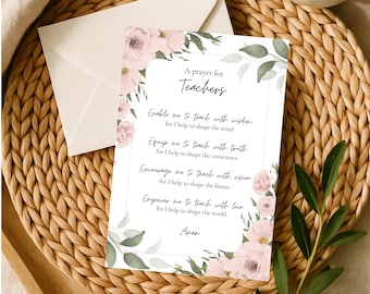 A Prayer for Teachers Card | Christian Greeting Card with Floral Design | Blank Inside | Bulk Card Packs