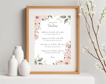A Prayer for Teachers Print | Christian Teacher Gift | Floral Classroom Decor | Glossy or Matte | Encouragement Print