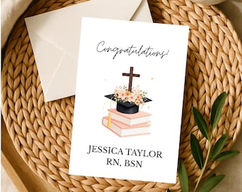 Personalized Nurse Graduation Card with Bible Verse - Christian Nurse Congratulations Card, RN BSN LPN Grad Gift, Colossians 3:23