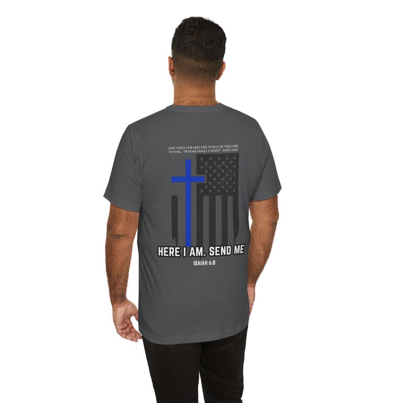 Polizei T-Shirt | "Hier bin ich, sende mir" | dünnes blaues Linien-Kreuz-T-Shirt | Jesaja 6: 8 Schrift Shirt für Offiziere Bild 8