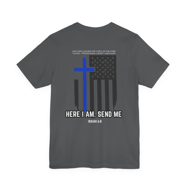 Polizei T-Shirt | "Hier bin ich, sende mir" | dünnes blaues Linien-Kreuz-T-Shirt | Jesaja 6: 8 Schrift Shirt für Offiziere Bild 4